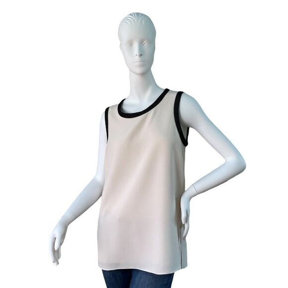Rag & Bone Ivory Bone 2 Layer Sleeveless Tank Blouse Top with Black Trim Size M - Picture 1 of 13
